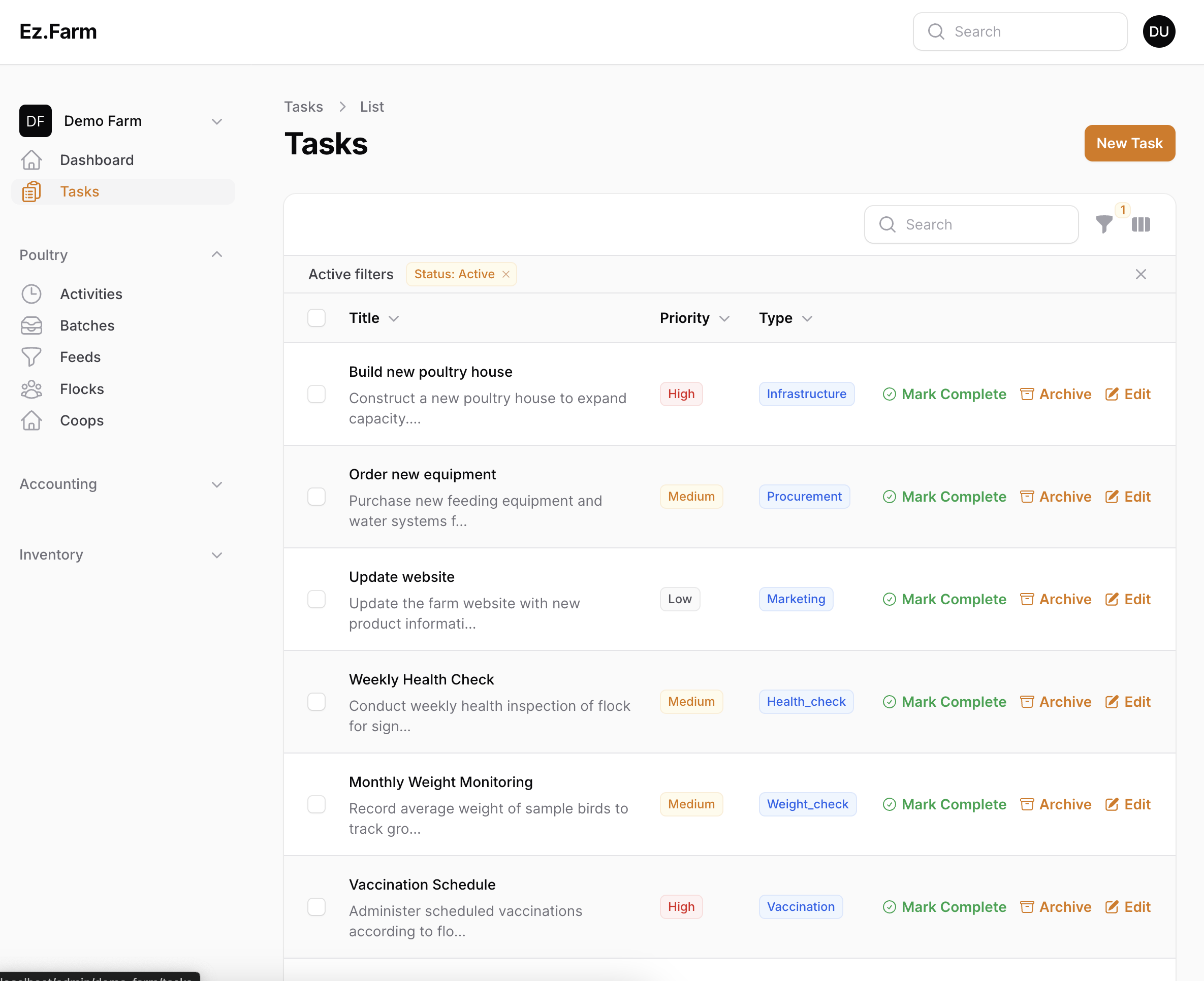 EzFarm Task Management System